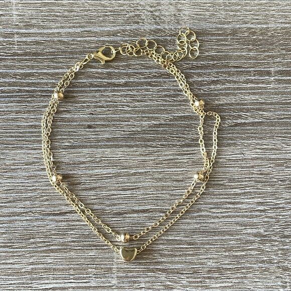 Gold Heart Anklet N987 - Picture 2 of 2